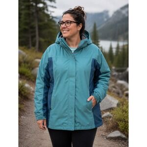 Lands' End Windcheck Women's XL Insulated Winter Jacket Teal Removable Hood